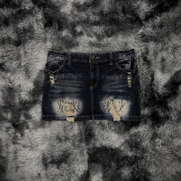 디스트로이드 워싱 글리터 데님 숏스커트