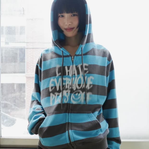 이스트쿤스트 스트라이프 후드집업 블루