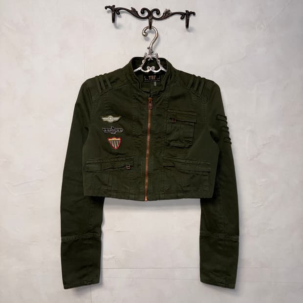 Khaki crop military cotton jacket 