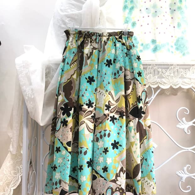 mint brown abstract pattern long skirt