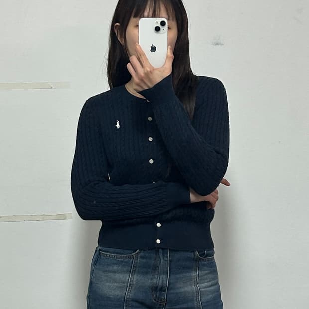 폴로 랄프로렌 신형 포니로고 케이블 니트 가디건 네이비