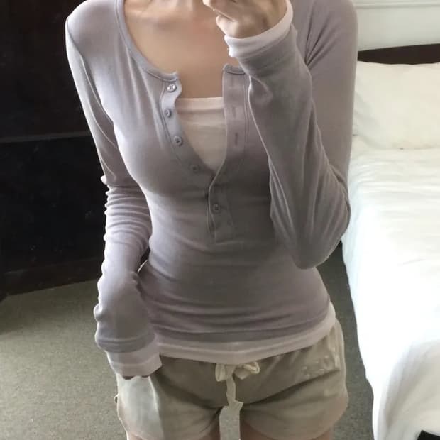 새거)버튼 레이어드 긴팔티셔츠 빈티지 미스치프 쓰리타임즈 코이세이오 나체