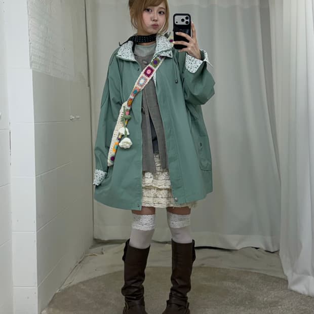 민트 자켓 하구미 모리 케이프 레이스 코디세트