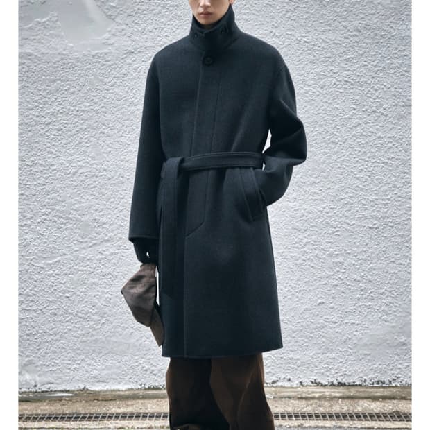 커스텀멜로우 Grey Cashmere Blended Mac Coat맥코트