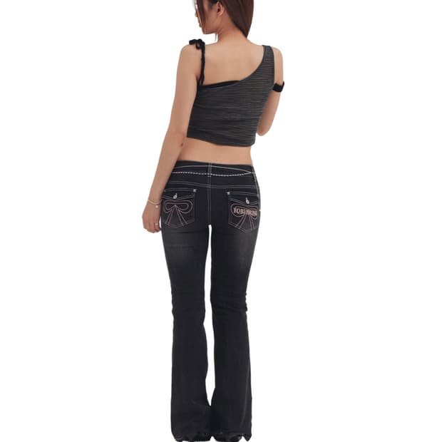 포어링 리본 스티치 부츠컷 팬츠