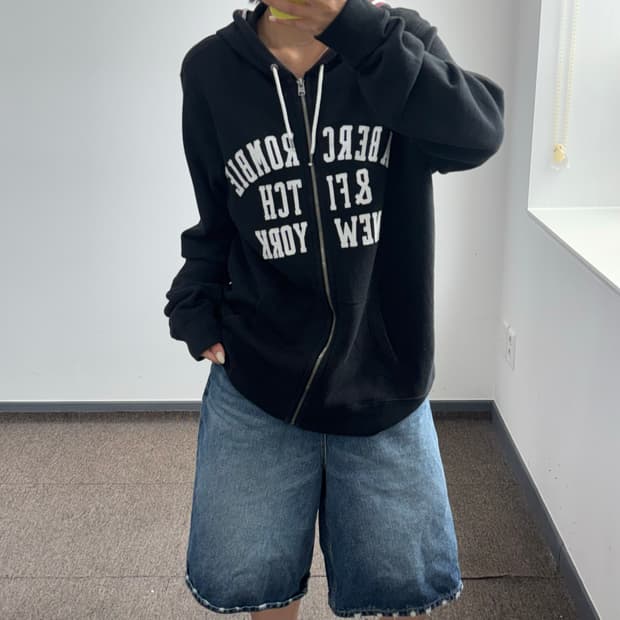 Abercrombie 아베크롬비 스펠아웃로고 블랙 후드집업