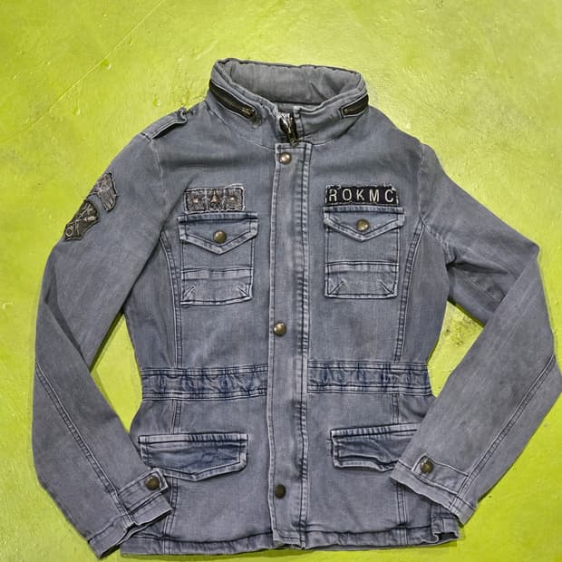 Young Storm 핀터깔y2k 스톰 쓰리스타 견장 데님자켓