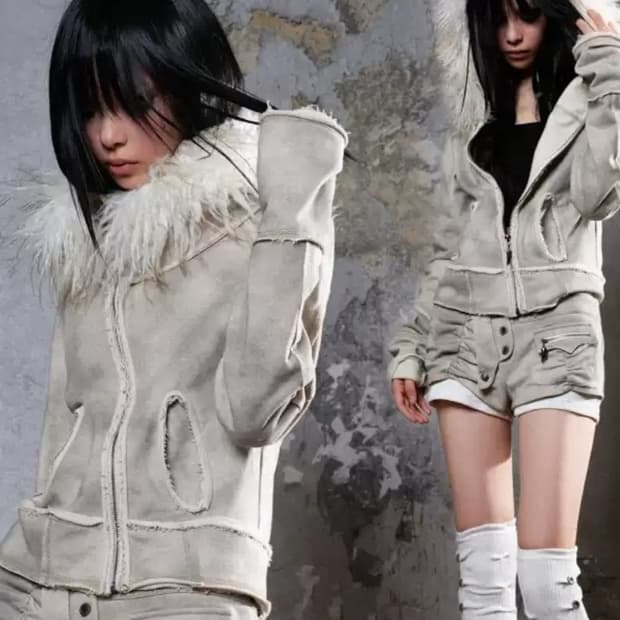 ARIADNAw 퍼 후드집업 shopcor 펑크 빈티지