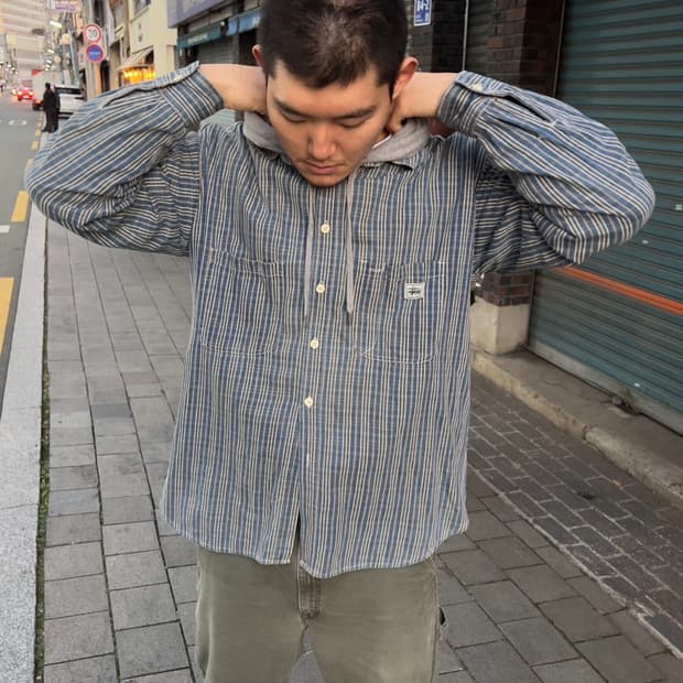 [XL] 90s 스투시 크라운택 블루 체크 셔츠