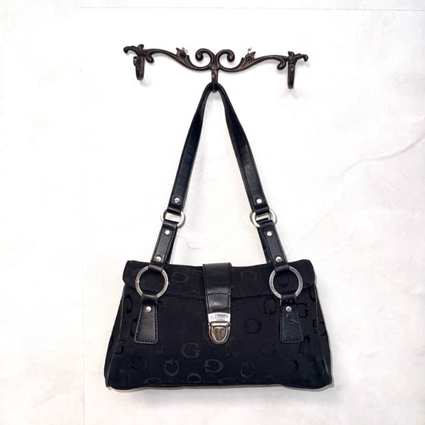 Guess black logo buckle shoulder bag