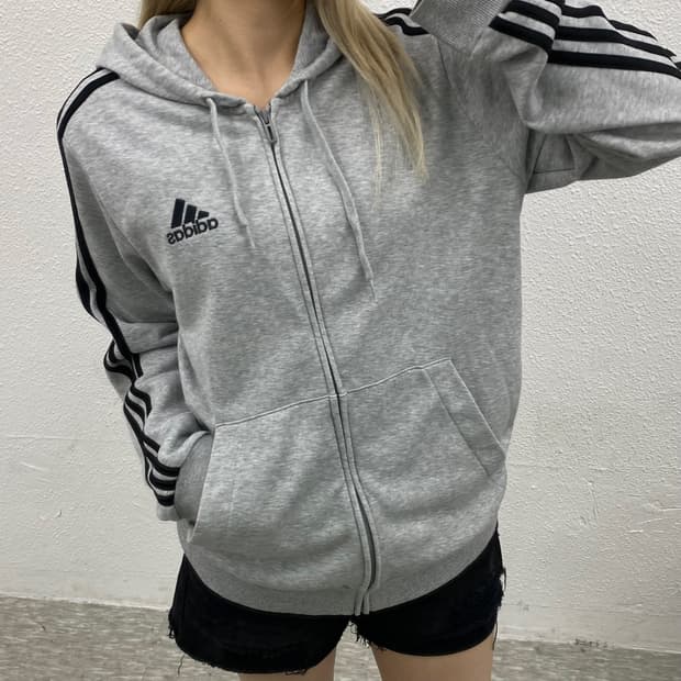 아디다스 에센셜 블랙라인 그레이 후드집업 XL