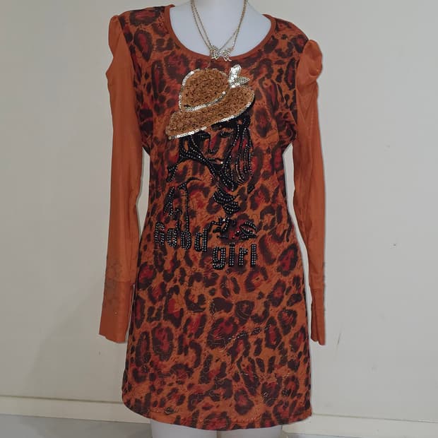 빈티지)레오파드 호피 오네갸루 글리터 대대장 큐빅메쉬y2k90s 롱슬리브