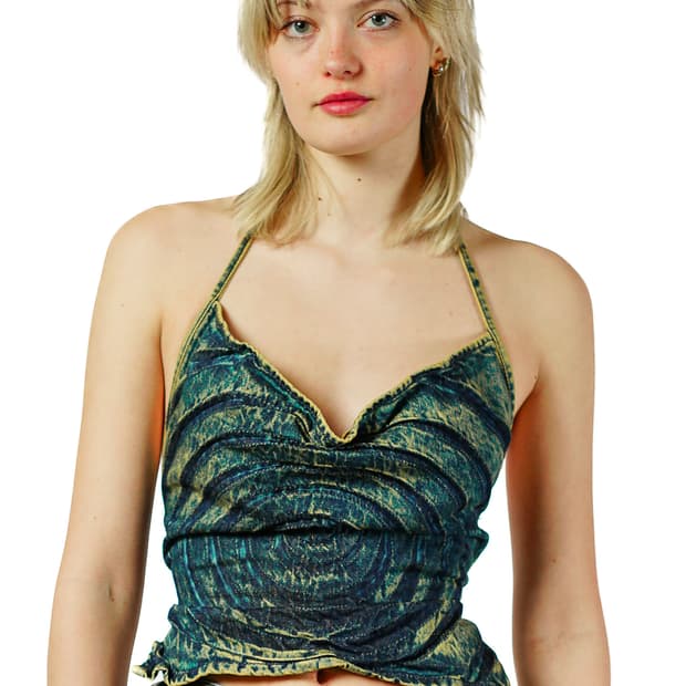 masha popova COWL NECK RIPPLES TOP DENIM