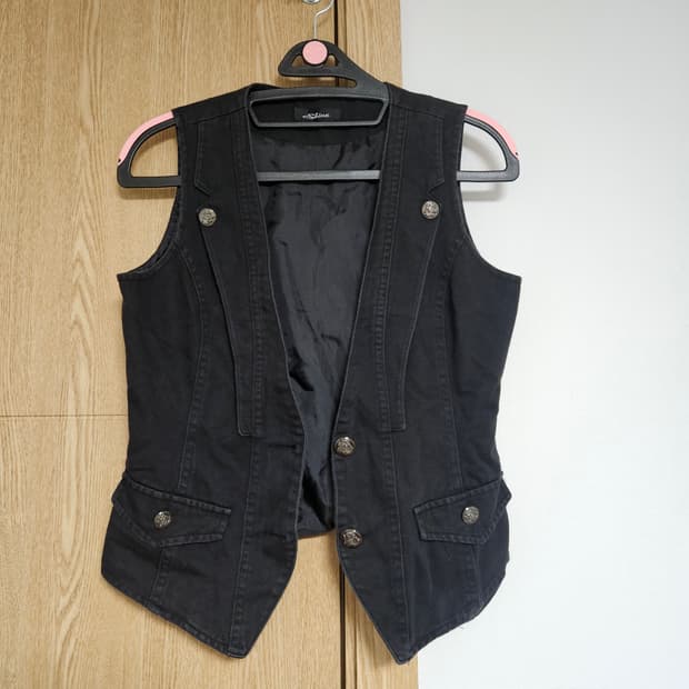 빈티지 Shine 블랙 단추 검정 여성 조끼 베스트