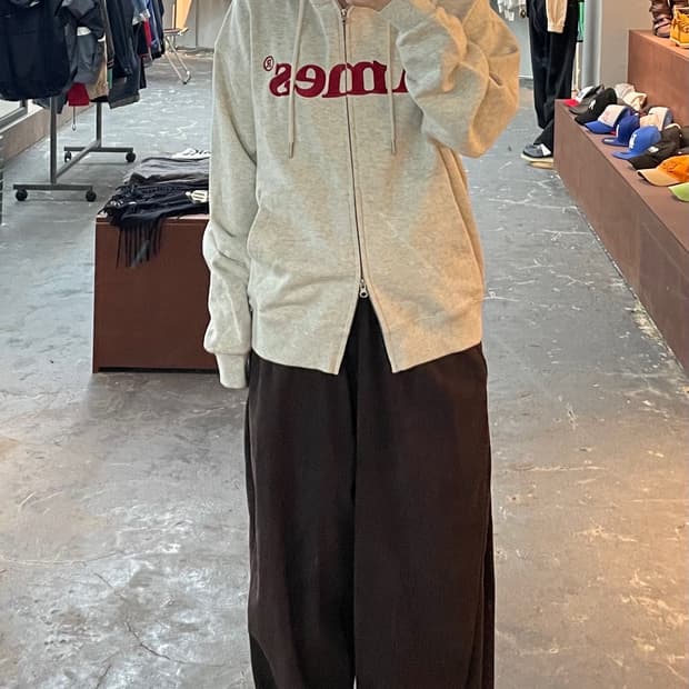 아메스 월드와이드 베이직 로고 오트밀 후드집업 H996