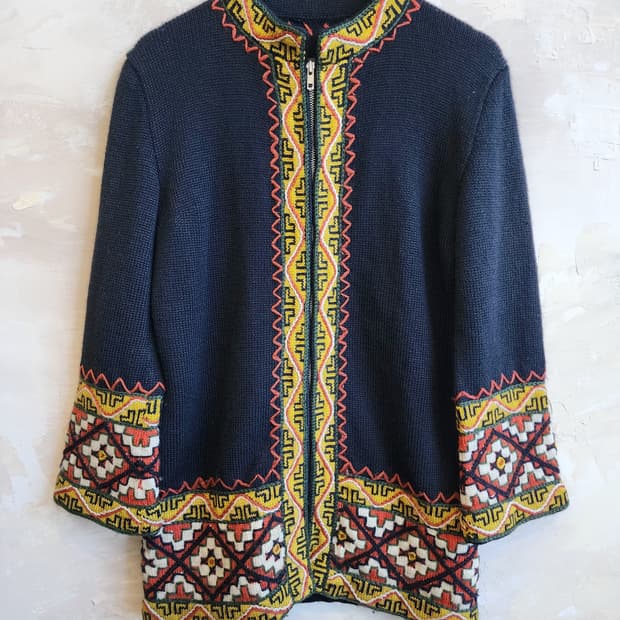 핸드 니트 집업 가디건 자켓