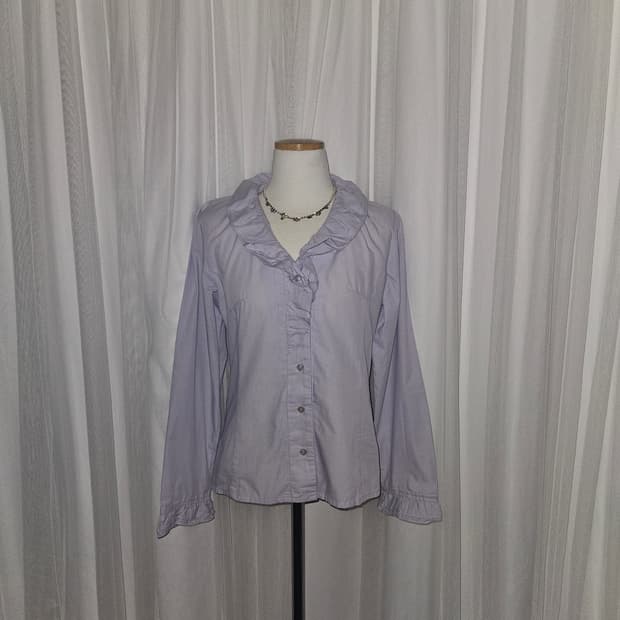 clear weather 바이올렛 블루 레이스 셔링 블라우스