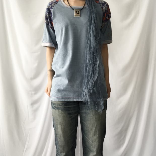 Oriental printing raglan t shirt