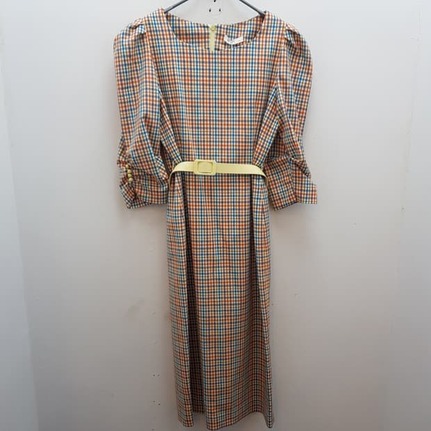 잇미샤 체크 롱 원피스 밸트 세트 