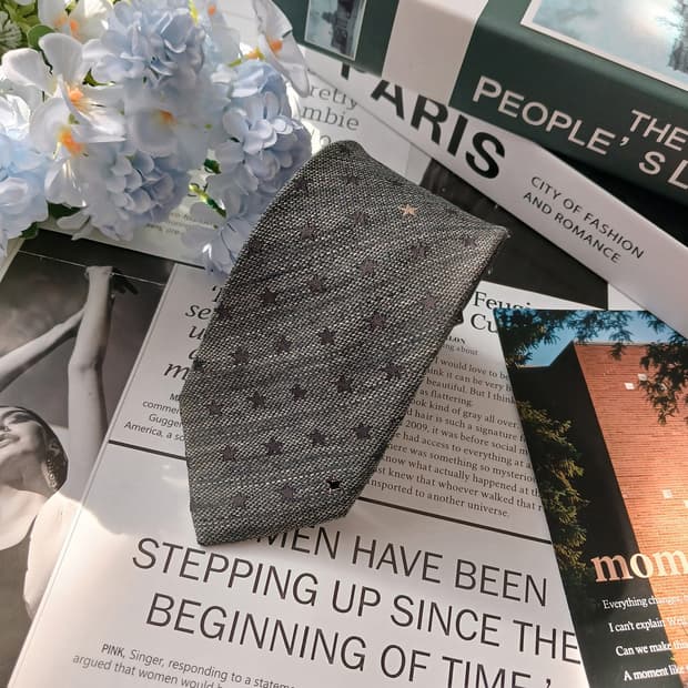 커스텀멜로우 혼방 그레이 도트 패턴 넥타이 7.1cm B등급 E854
