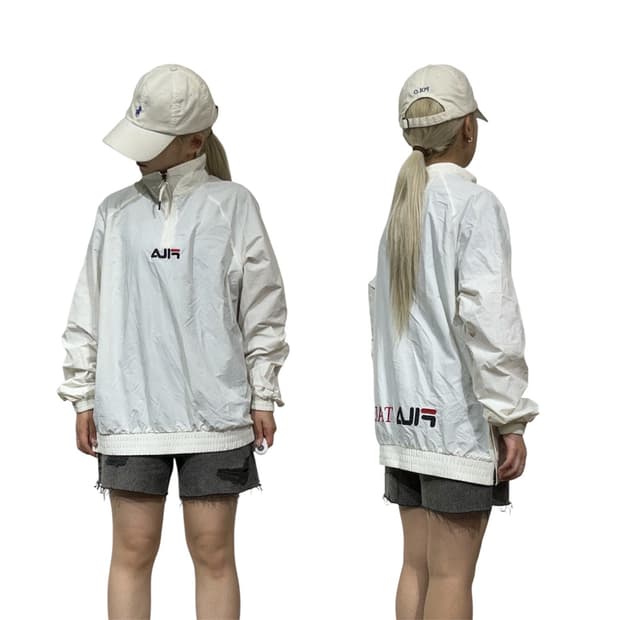 휠라 화이트 블랙 로고 트랙 오버핏 아노락 M