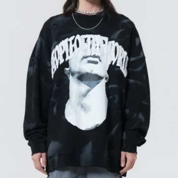 피플오브더월드 데미지 오버 스웨트 셔츠 블랙 맨투맨 XL