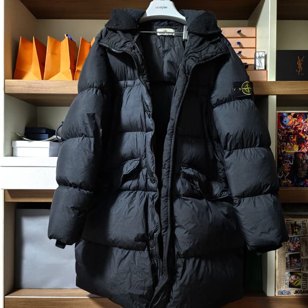 20FW 스톤아일랜드 크링클랩스 후드 롱 다운 패딩 M 블랙