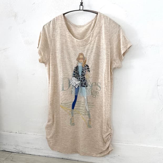 Girl Print Rhinestone Detail Short Sleev