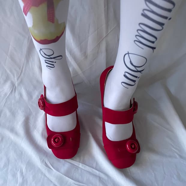 Cherry red button mary janes