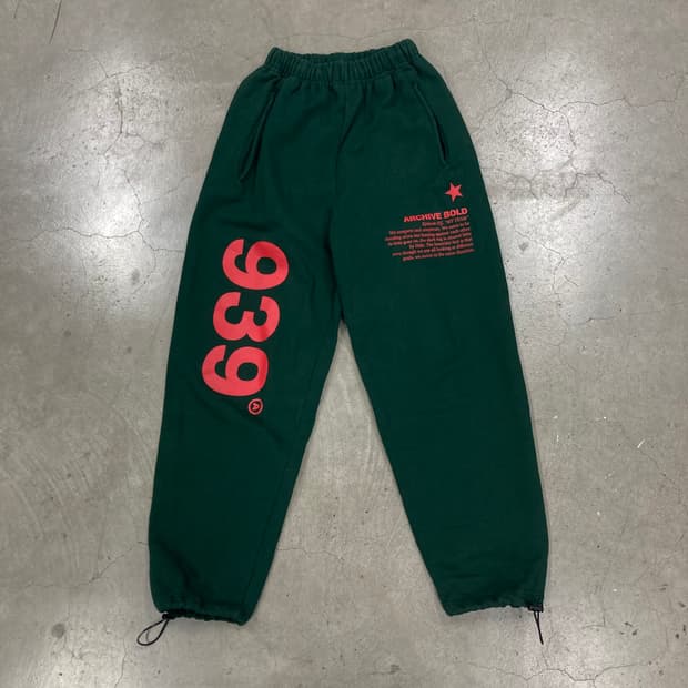 아카이브 볼드 그린 컬러 939 빅로고 스웻 팬츠