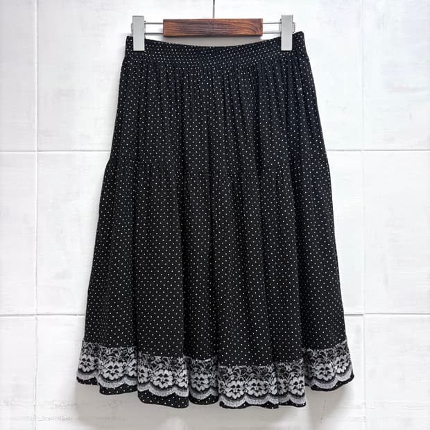 블랙 도트 레이스 페어리 키치 미디 스커트 JPN