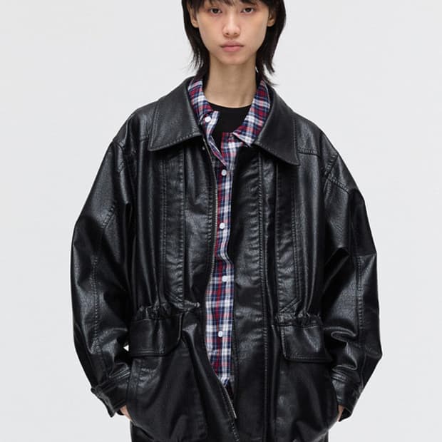 (구해요) 플리즈프로젝트 비건레더미들자켓