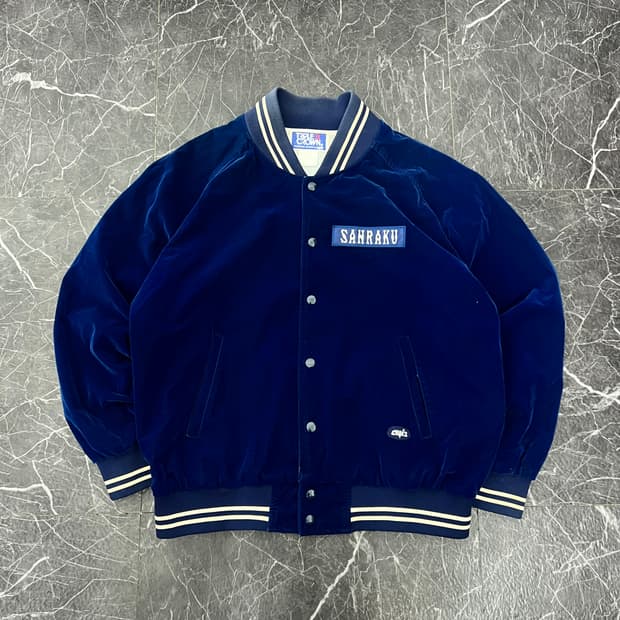 트리플 크라운 블루 벨벳 벨루어 바시티 자켓