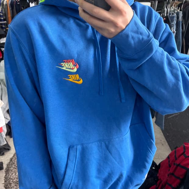 XXL 나이키 블루 멀티로고 오버핏 면 후드티