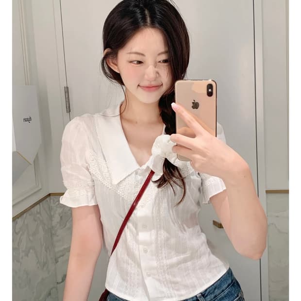 제니오 드리미 카라 브이넥 블라우스