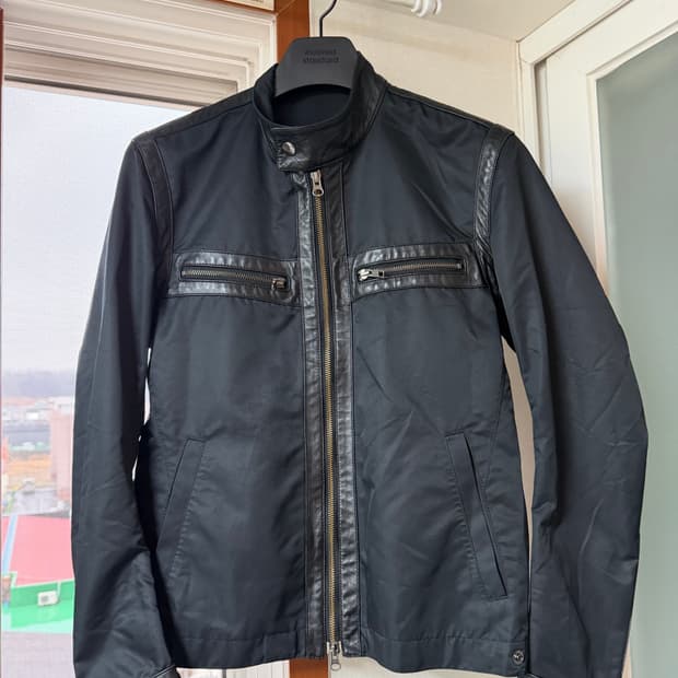 leather poly biker jacket