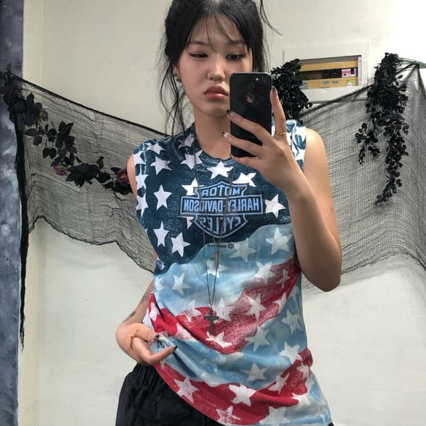 할리데이비슨 스타 프린팅 슬리브리스