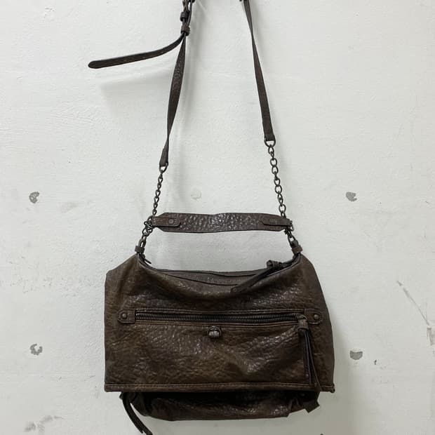 Chain Detail Brown Leather Bag