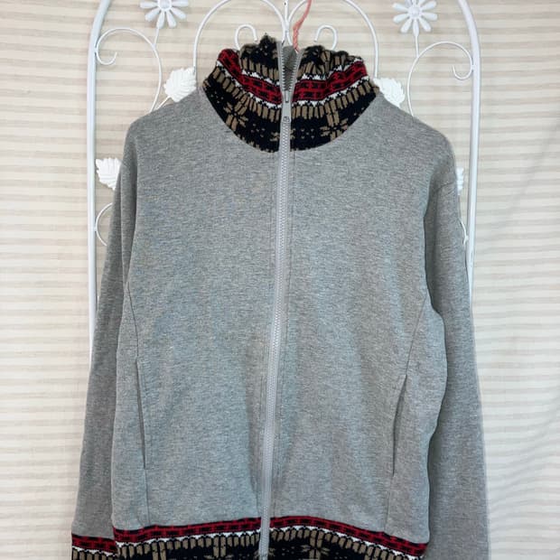 jpn vintage 그레이 노르딕 후드 집업 y2k 스트릿 갸루 펑키