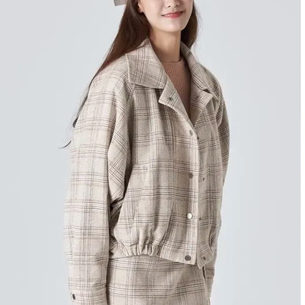 에잇세컨즈 자켓 점퍼 블루종 아이보리 체크 아우터 코트 퍼 집업