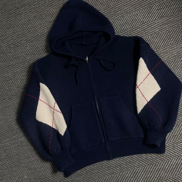 빈티지 오버핏 아가일 니트 후드집업y 4829