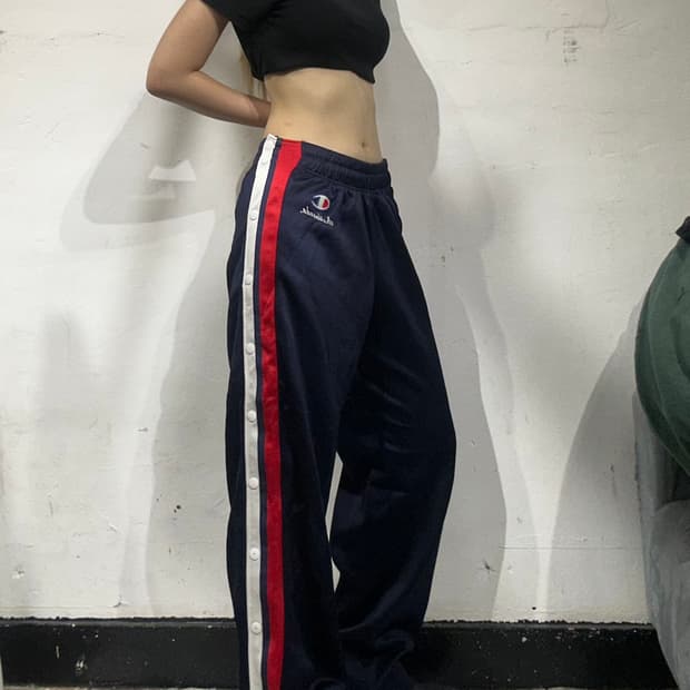 챔피온 네이비 와이드 레드 화이트 사이드 라인 팬츠 S