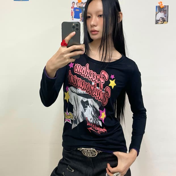  Pop Girl Freedom Star Black Long Sleeve