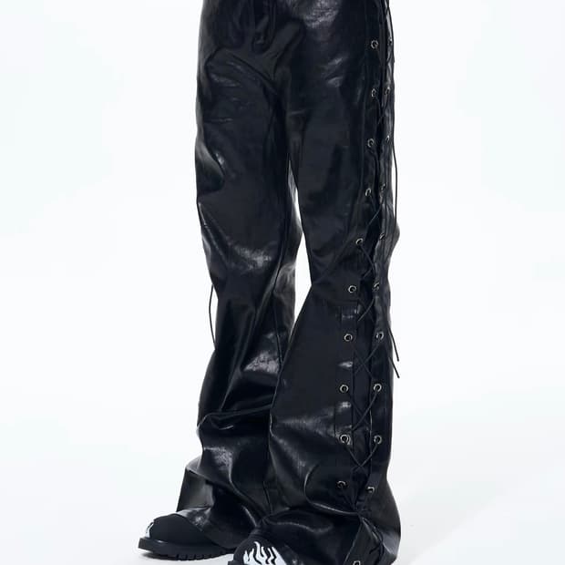 Metallic Coated Drawstring Flare Pants