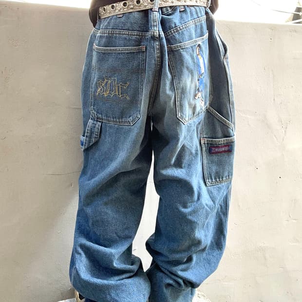 *rare* 올드스쿨 90s 스눕독 자수 와이드 힙합 데님팬츠