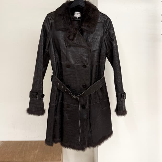 아르마니 꼴레지오니 브라운 텍스처드 레더코트