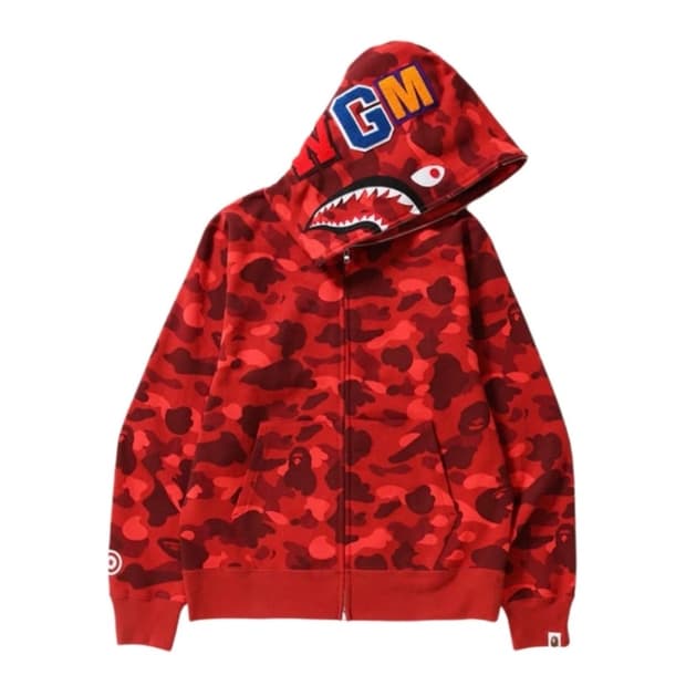 베이프 컬러 카모 샤크 풀 집럽 후드 레드
