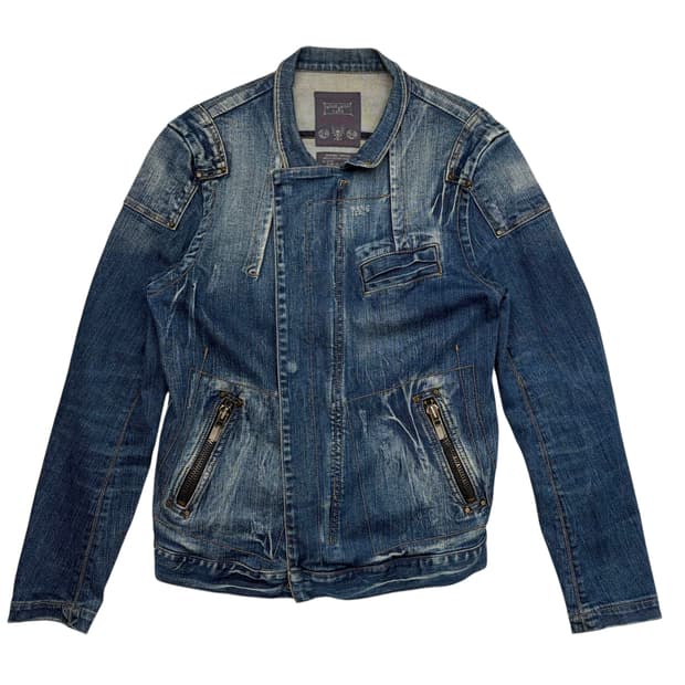 버커루 빈티지 y2k 아이스워싱 데님 바이커 자켓 M