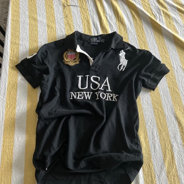 폴로 랄프 로렌 USA 뉴욕 시티 메쉬 폴로 카라티 블랙