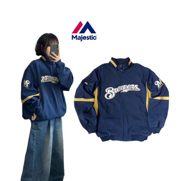 마제스틱 밀워키 브루워스 올드스쿨 베이스볼 점퍼 자켓